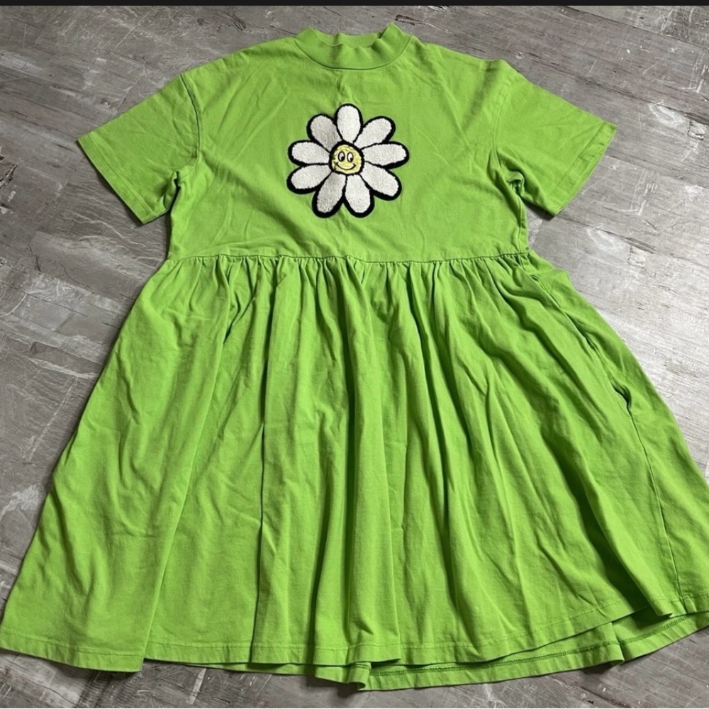Lazy oaf cotton baby doll dress pockets small happy face